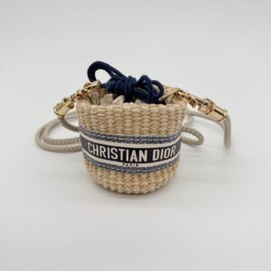 Christian Dior mini straw shoulder pouch